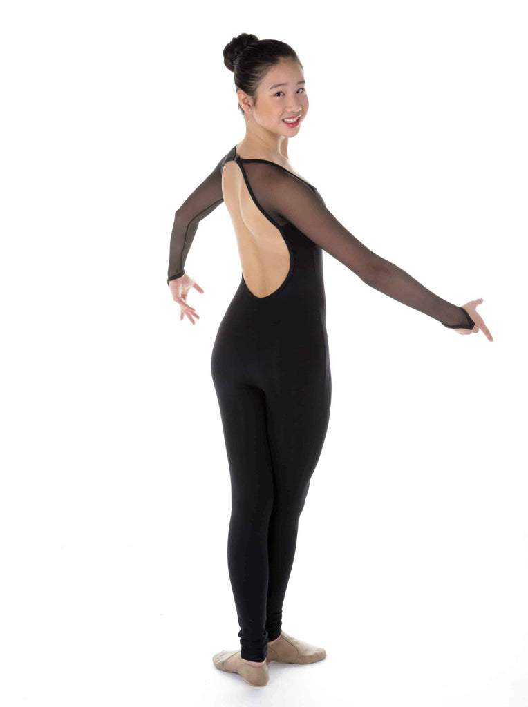 One Piece in Supplex with Mesh Long Sleeves - Black - Elite Xpression