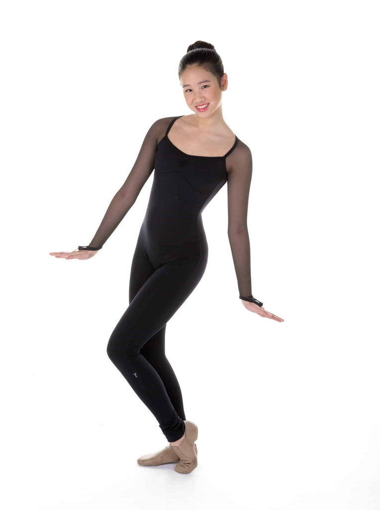 One Piece in Supplex with Mesh Long Sleeves - Black - Elite Xpression