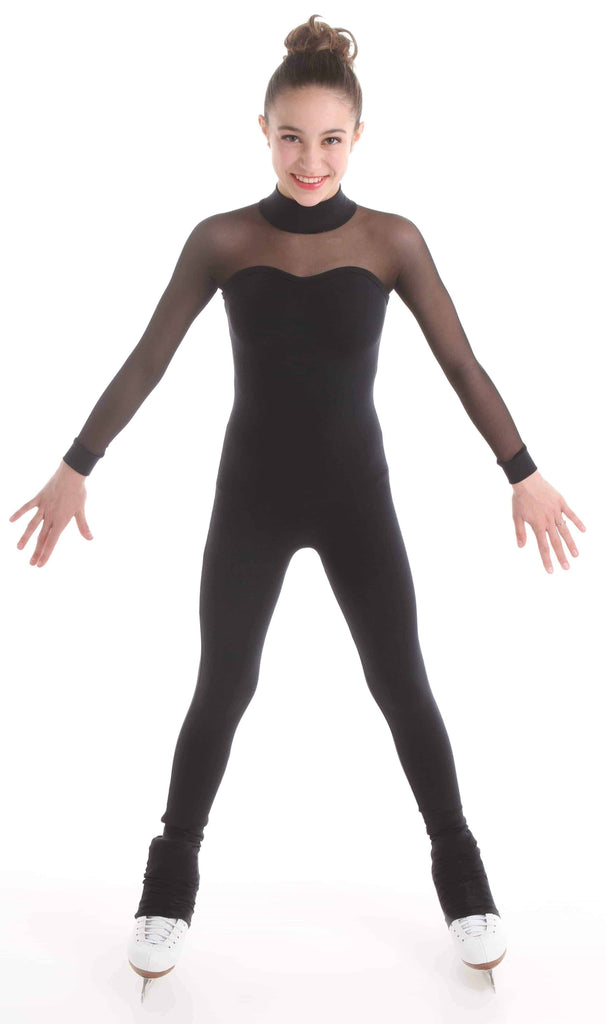 Black One piece with mesh sleeves - Elite Xpression
