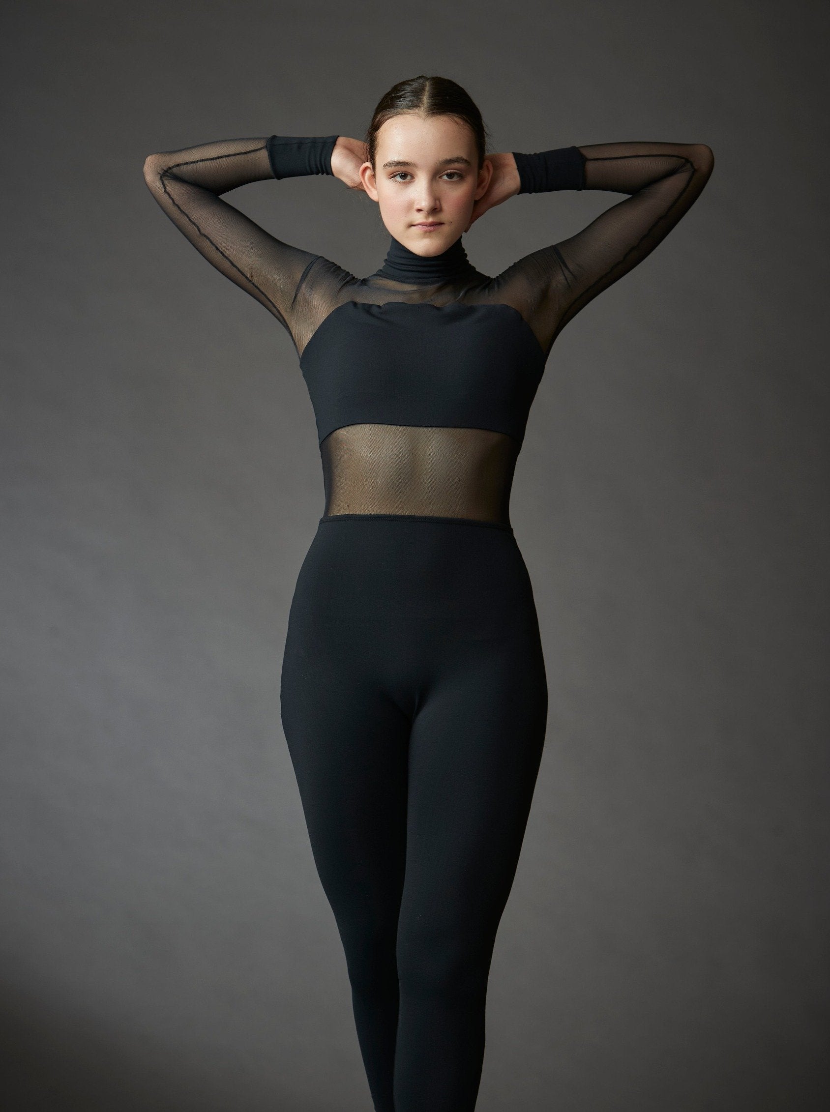 Black One Piece with Mesh Inserts