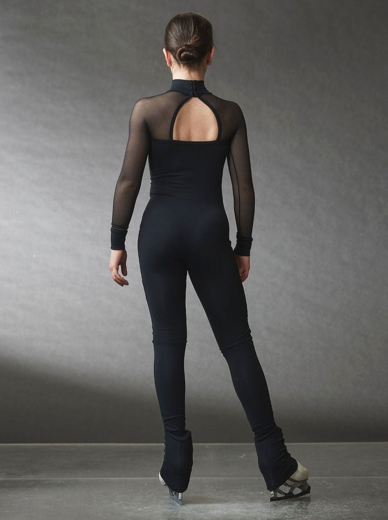 Black One piece with mesh sleeves - Elite Xpression