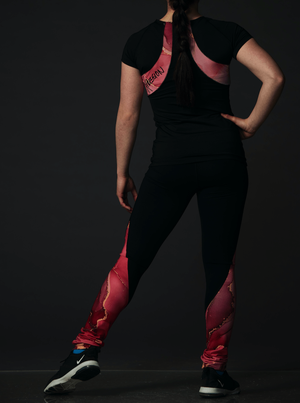 High Waist Black Legging - Marbled Coral - Elite Xpression