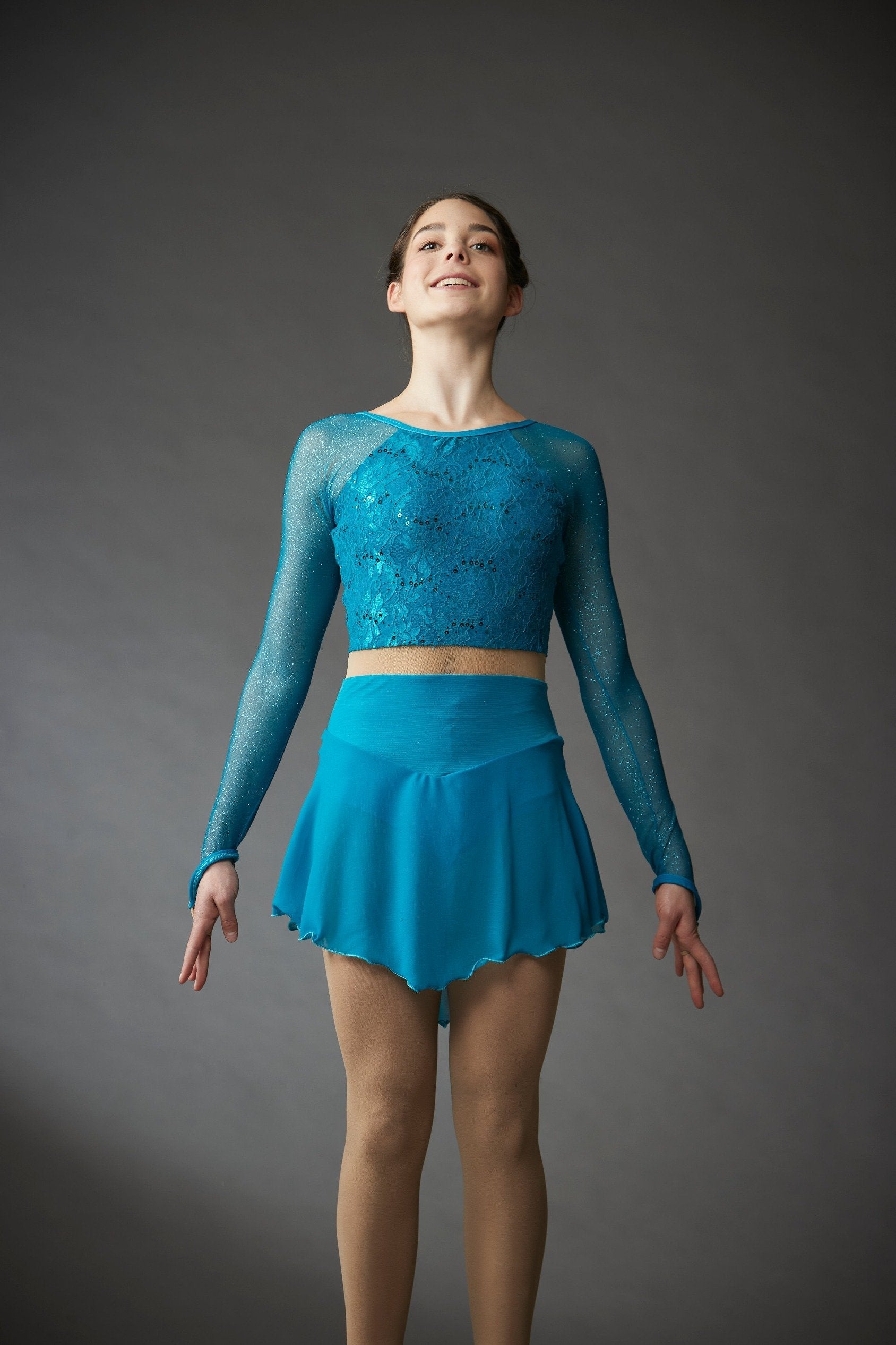 Robe haut court en dentelle-sarcelle