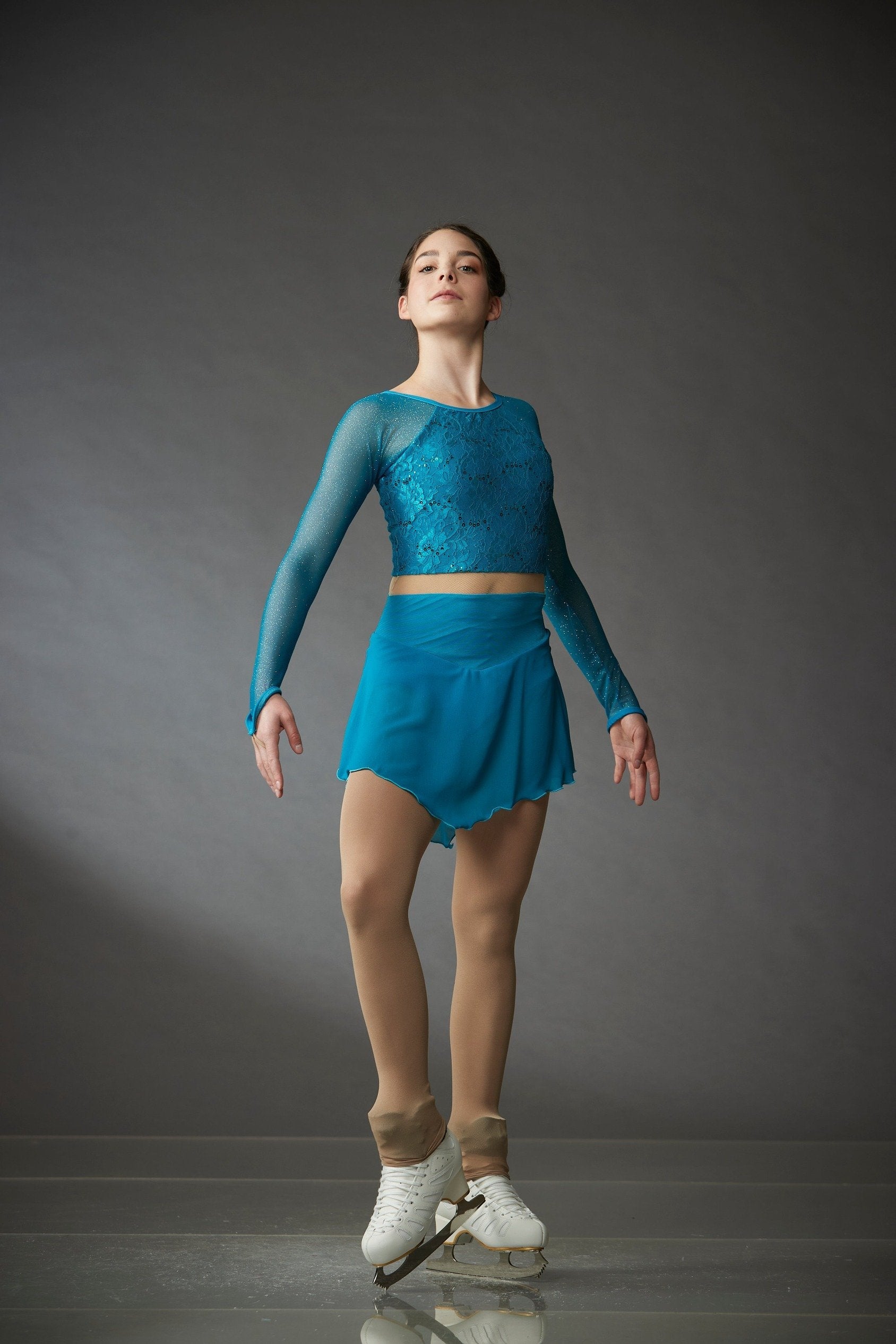 Robe haut court en dentelle-sarcelle