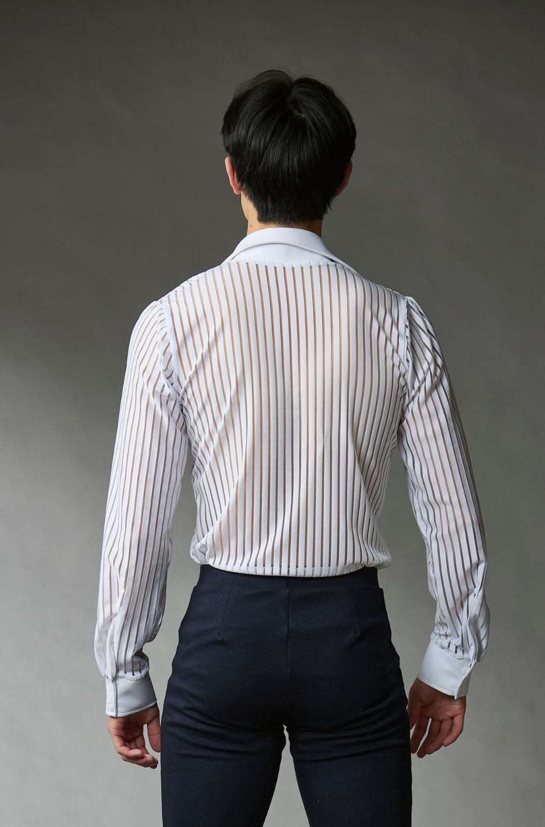 Men's Striped Shirt with Built-in Briefs - White