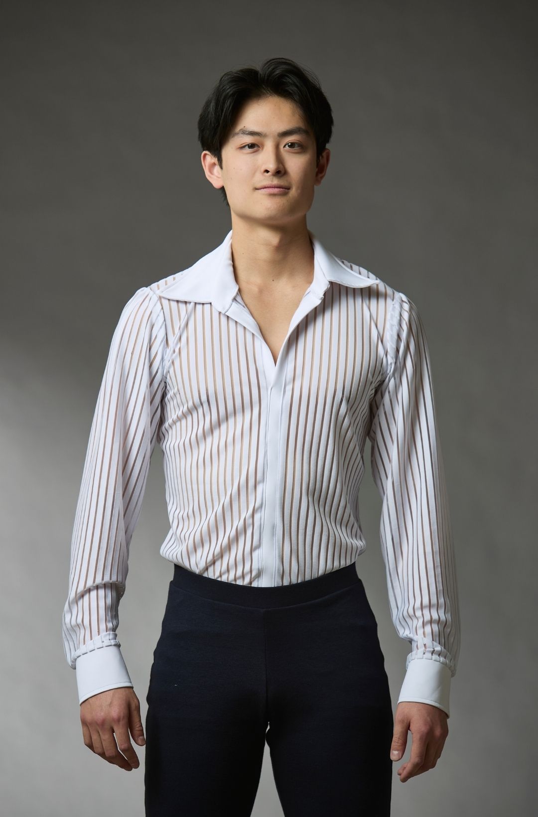 Men's Striped Shirt with Built-in Briefs - White